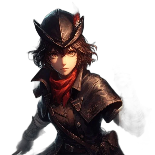 hat, staff, weapon, concept art, fantasy art, comic book art, pixel art, dark transparent PNG cut-out
