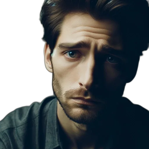 face, hair, photorealistic, neon lights, close-up, portrait, man, dark transparent PNG cut-out