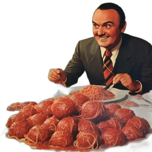 food, face, animal, creature, man, suit, eats, spaghetti transparent PNG cut-out