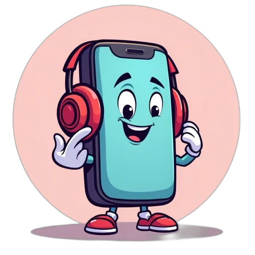 robot, cartoon, concept art, comic book art, pixel art, cell, phone, headphones transparent PNG cut-out
