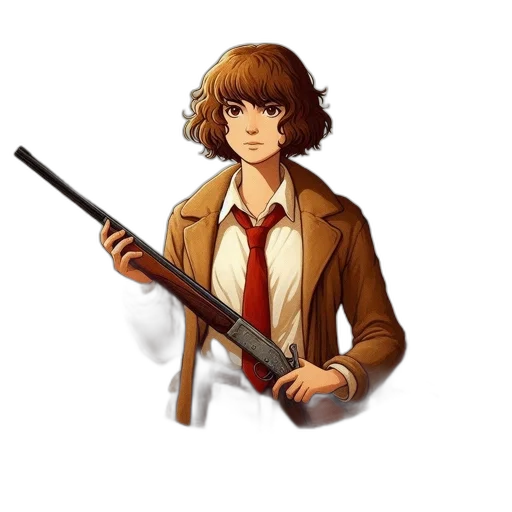 staff, weapon, jacket, pixel art, concept art, anime, fantasy art, artistic transparent PNG cut-out