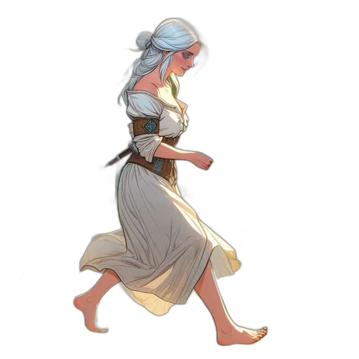 dress, staff, concept art, fantasy art, comic book art, watercolor, pastel, blue transparent PNG cut-out