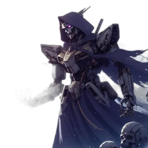 robot, weapon, sword, concept art, fantasy art, anime, comic book art, dark transparent PNG cut-out