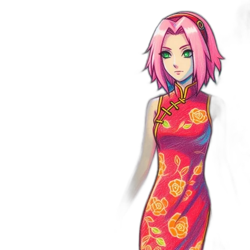 dress, concept art, fantasy art, anime, cartoon, neon, colorful, red transparent PNG cut-out