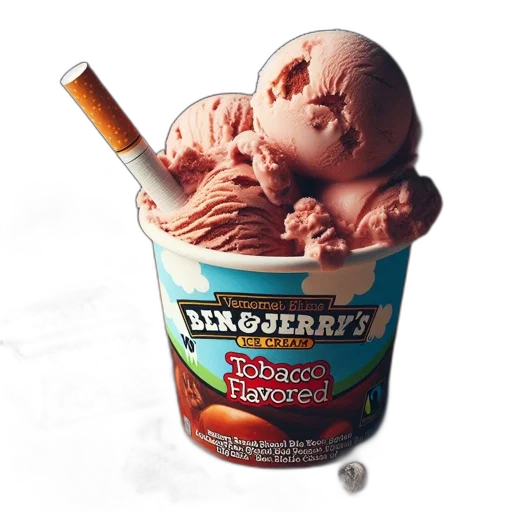 food, weapon, photorealistic, 3d render, ben, jerry, tobacco, flavored transparent PNG cut-out