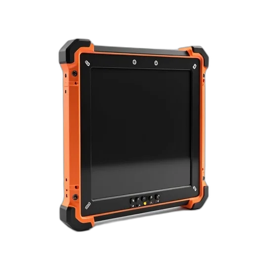 black, orange, ruggedized, tablet, touchscreen, display, buttons, camera transparent PNG cut-out