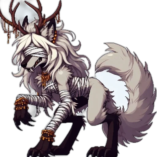 staff, creature, animal, concept art, fantasy art, pixel art, monochrome, anthropomorphic transparent PNG cut-out