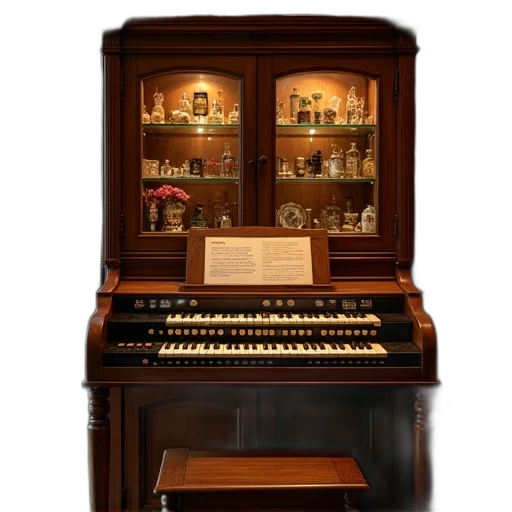 furniture, photorealistic, organ, keyboard transparent PNG cut-out