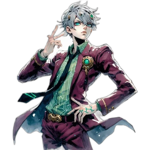 staff, jacket, weapon, concept art, pixel art, fantasy art, anime, green transparent PNG cut-out