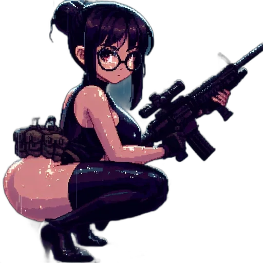 weapon, pixel art, cyberpunk, concept art, anime, armed, anime-style, female transparent PNG cut-out