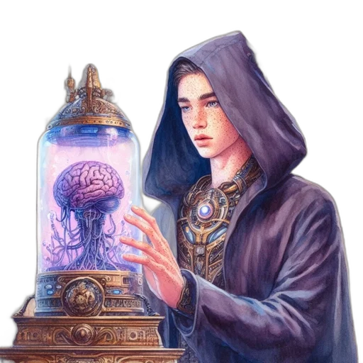 fantasy art, concept art, pixel art, photorealistic, underwater, fire, blue, hooded transparent PNG cut-out