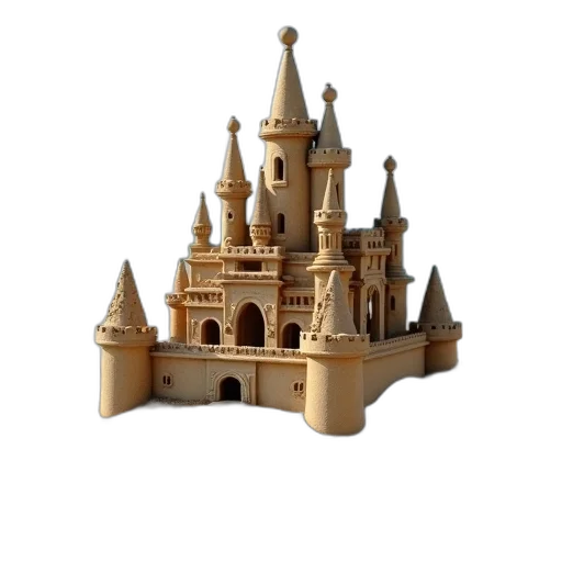 crown, building, 3d render, concept art, detailed, sandcastle, multiple, towers transparent PNG cut-out