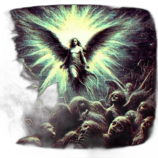 concept art, fantasy art, angelic, figure, extended, wings, illuminates, surroundings transparent PNG cut-out