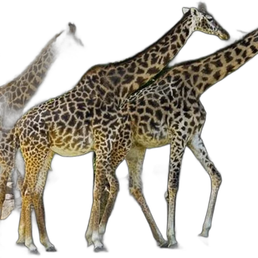 animal, concept art, 3d render, photorealistic, fantasy art, three, giraffes, distinctive transparent PNG cut-out