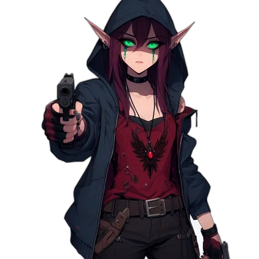 weapon, staff, jacket, concept art, pixel art, cyberpunk, fantasy art, dark transparent PNG cut-out