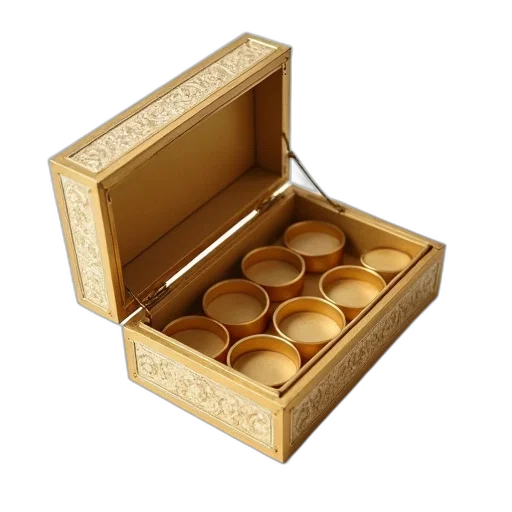 jewelry, furniture, food, shoes, 3d render, golden, ornate, box transparent PNG cut-out