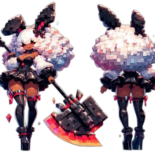 weapon, dress, robot, concept art, pixel art, cyberpunk, 3d render, dark transparent PNG cut-out