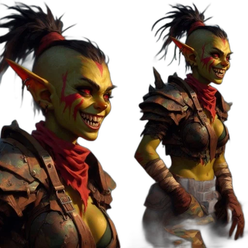 concept art, fantasy art, 3d render, comic book art, orc-like, character, green, skin transparent PNG cut-out
