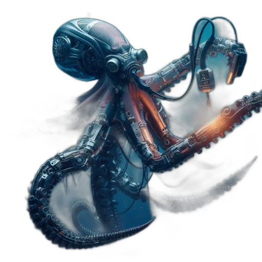 robot, creature, weapon, staff, concept art, cyberpunk, fantasy art, 3d render transparent PNG cut-out
