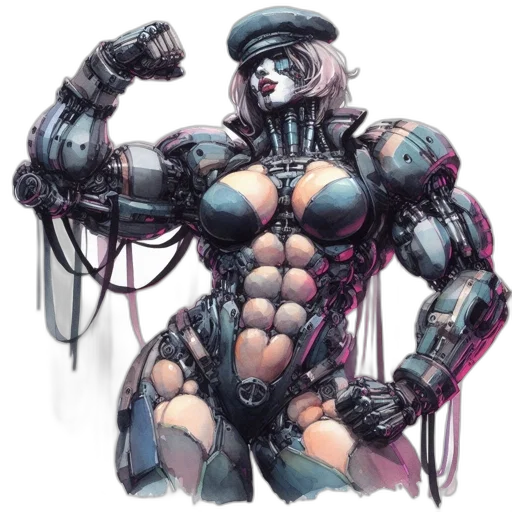 robot, weapon, cyberpunk, concept art, comic book art, pixel art, cybernetically, enhanced transparent PNG cut-out