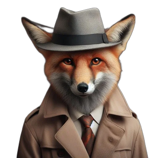 jacket, hat, animal, staff, concept art, 3d render, photorealistic, fox transparent PNG cut-out