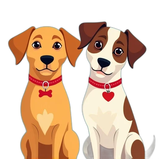 cartoon, pixel art, photorealistic, concept art, digital, illustration, two, dogs transparent PNG cut-out