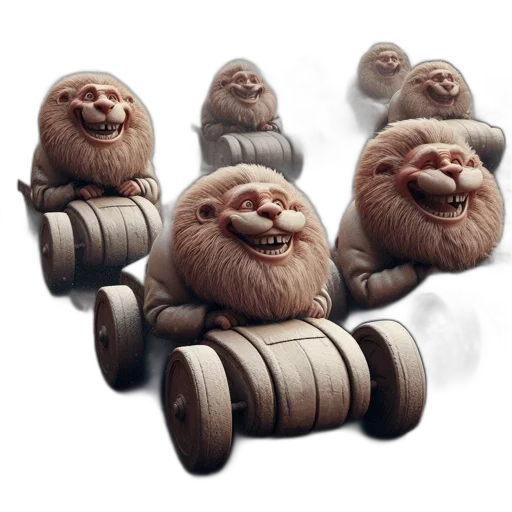 furniture, 3d render, concept art, animated, lion, characters, race, wooden transparent PNG cut-out