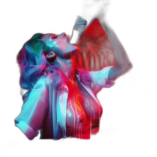 jacket, dress, robot, umbrella, vaporwave, 3d render, concept art, cyberpunk transparent PNG cut-out