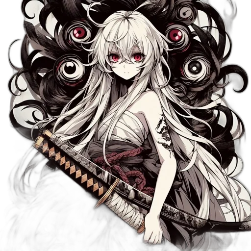 staff, sword, weapon, hair, anime, fantasy art, pixel art, concept art transparent PNG cut-out