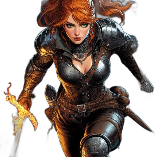 comic book art, concept art, fantasy art, fierce, female, warrior, adorned, chainmail transparent PNG cut-out