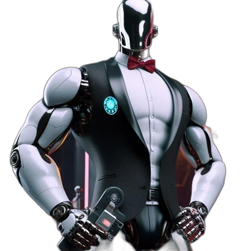 robot, jacket, concept art, 3d render, comic book art, cyberpunk, anthropomorphic, formal transparent PNG cut-out