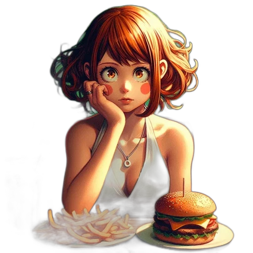 food, dress, face, jewelry, photorealistic, concept art, pixel art, fantasy art transparent PNG cut-out
