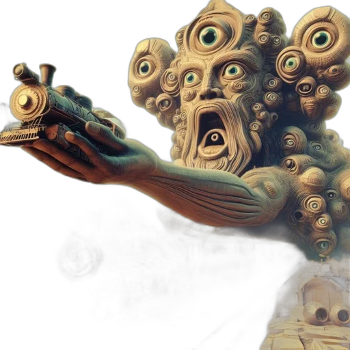creature, staff, robot, mask, concept art, fantasy art, 3d render, photorealistic transparent PNG cut-out