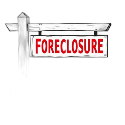 stylized, illustration, white, picket, fence, sign, reads, foreclosure transparent PNG cut-out