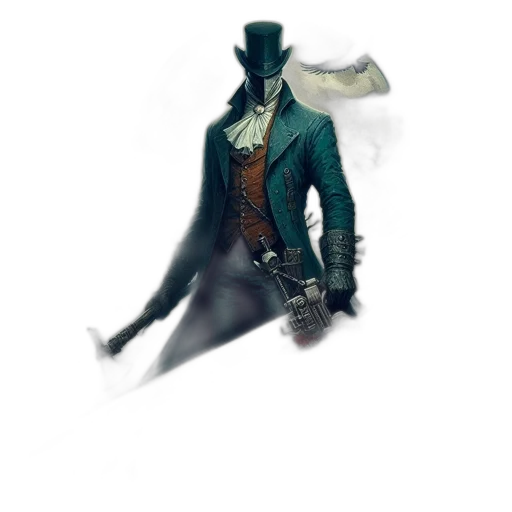 staff, jacket, mask, sword, concept art, fantasy art, comic book art, pixel art transparent PNG cut-out