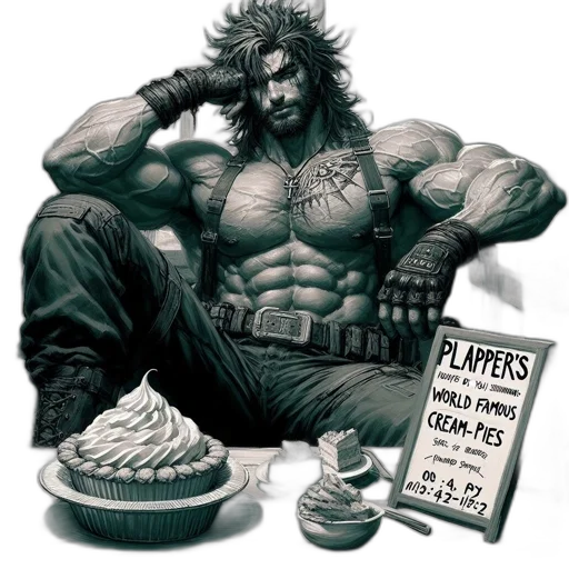 comic book art, concept art, fantasy art, photorealistic, bearded, man, leans, against transparent PNG cut-out