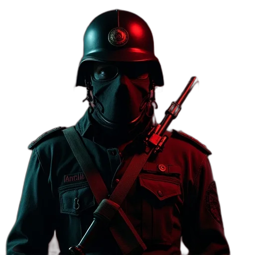 staff, weapon, mask, jacket, concept art, pixel art, comic book art, photorealistic transparent PNG cut-out