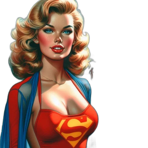 comic book art, concept art, photorealistic, cartoon, woman, red, blue, swimwear transparent PNG cut-out
