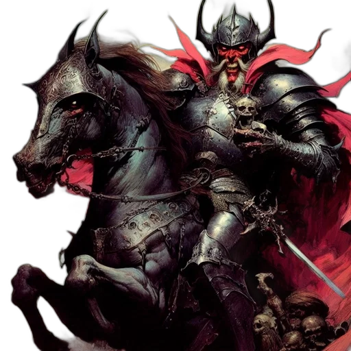 concept art, fantasy art, comic book art, armored, knight, black, horse, gallops transparent PNG cut-out