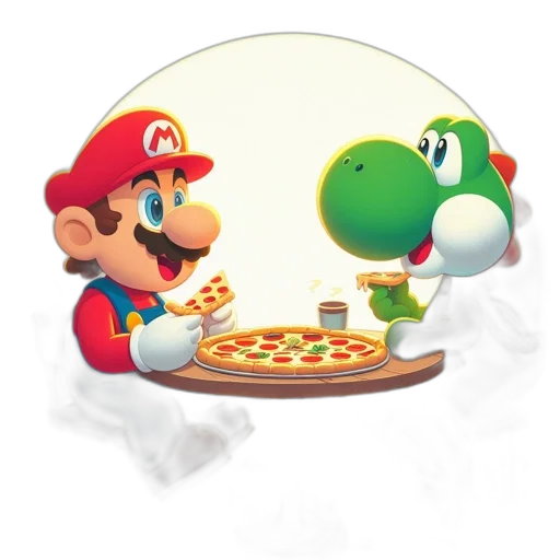 food, concept art, 3d render, pixel art, fire, mario, yoshi, share transparent PNG cut-out