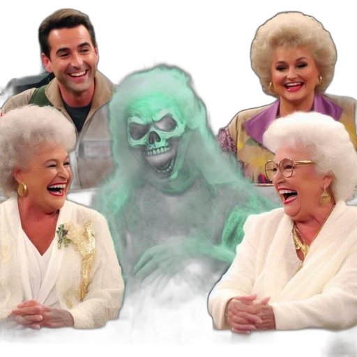 two, disparate, scenes, collide, humorously, elderly, ladies, laugh transparent PNG cut-out
