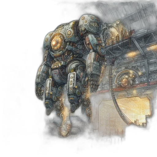 robot, weapon, concept art, watercolor, fantasy art, comic book art, outer space, fog transparent PNG cut-out
