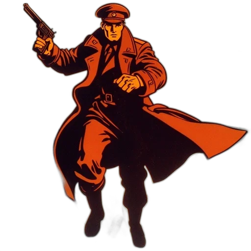 staff, weapon, jacket, hat, comic book art, concept art, cartoon, man transparent PNG cut-out