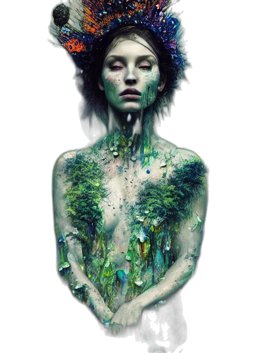 crown, dress, creature, face transparent PNG cut-out
