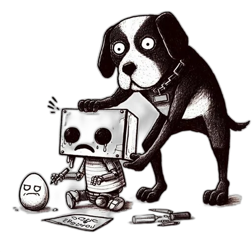 robot, animal, concept art, comic book art, cartoon, pixel art, monochrome, illustration transparent PNG cut-out
