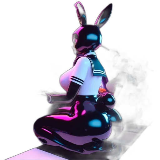 robot, dress, mask, concept art, vaporwave, cyberpunk, 3d render, neon lights transparent PNG cut-out