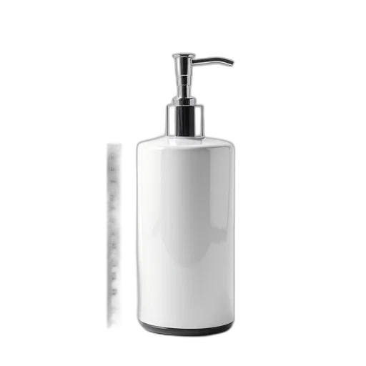 bottle, photorealistic, 3d render, white, silver, soap, dispenser, cylindrical transparent PNG cut-out