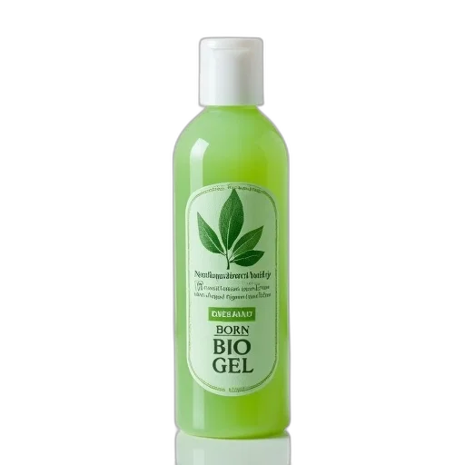 bottle, green, liquid, white, cap, labeled, born, bio transparent PNG cut-out