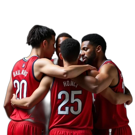 red, usa, basketball, team, huddled, embrace transparent PNG cut-out