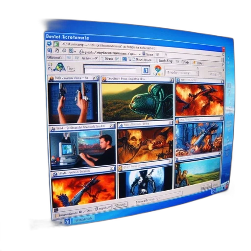 3d render, concept art, computer, monitor, displays, old-style, web, browser transparent PNG cut-out